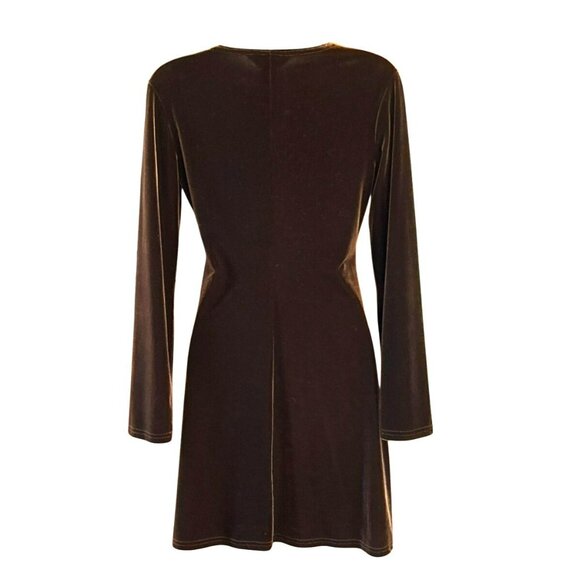 Y2K Vintage Express Tricot Brown Velvet Baby Doll Long Sleeve Mini Dress Sz 3/4 - Picture 2 of 4
